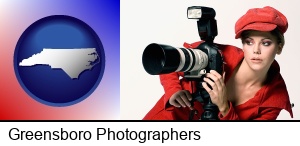 Greensboro, North Carolina - a female photographer with a camera and a tripod