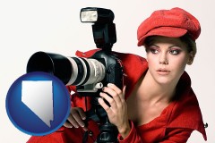 nevada a female photographer with a camera and a tripod