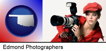 a female photographer with a camera and a tripod in Edmond, OK