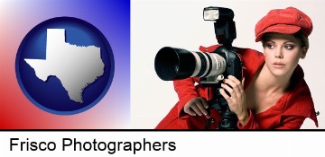 a female photographer with a camera and a tripod in Frisco, TX